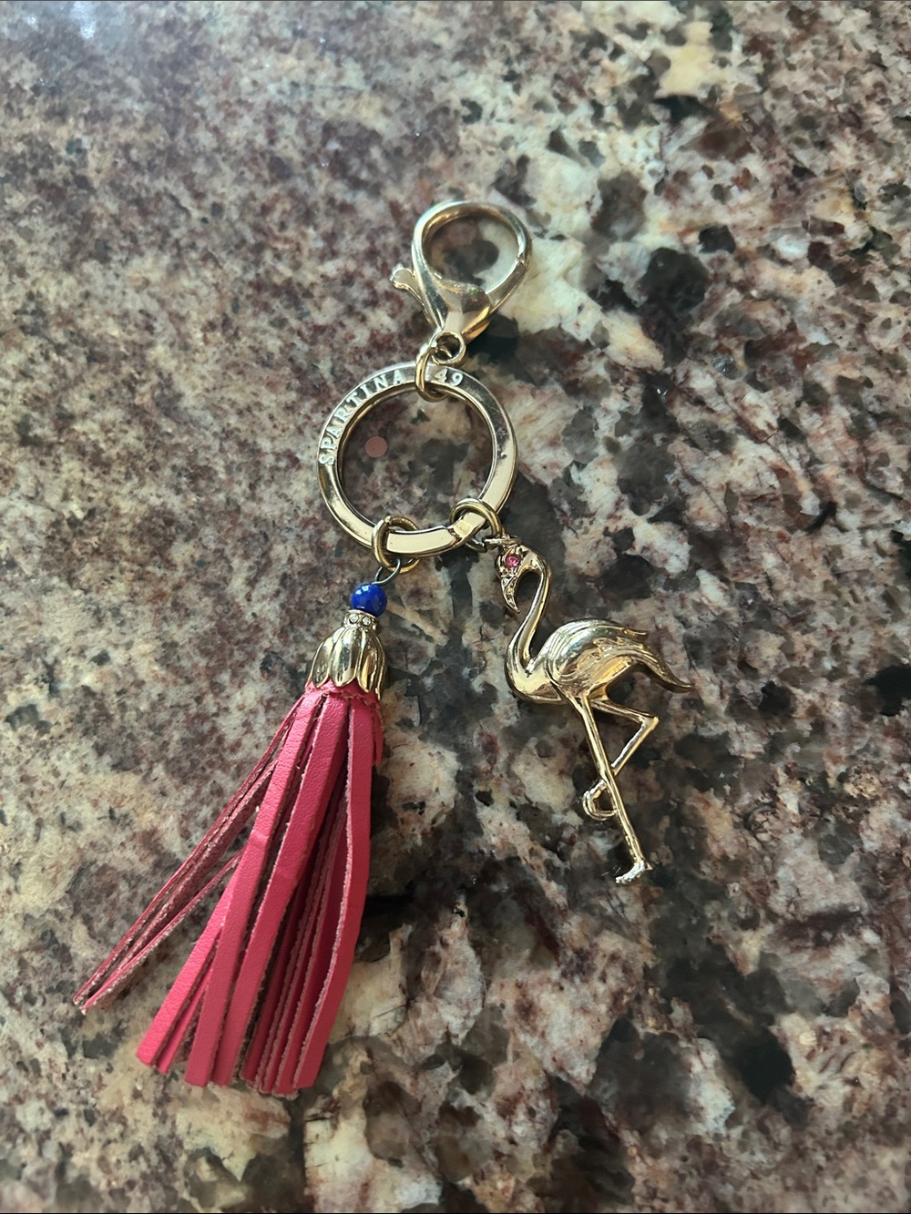 Gold Flamingo Key Charm with Pink Tassel